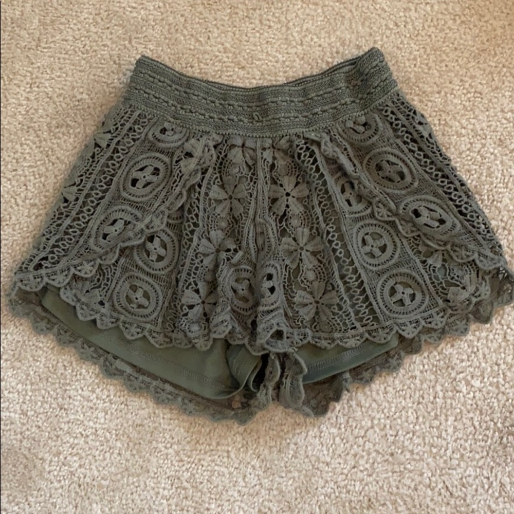 Army green lace shorts